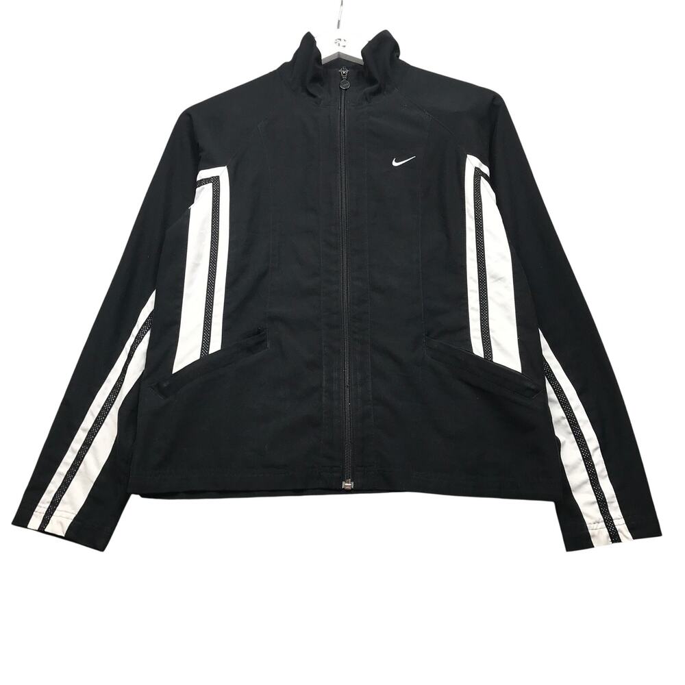 Vintage Y2K Nike Lined Track Jacket Womens Small Long Sleeve Swoosh Black White